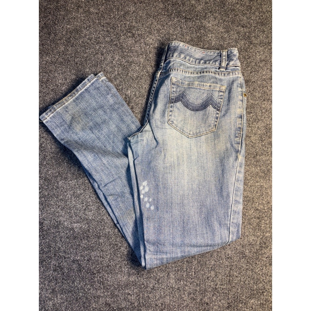 Mossimo Supply Co. Straight Jeans Womens 9 Blue‎ Denim Splatter Print Distressed